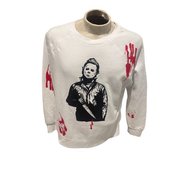 Michael Myers Halloween Sweatshirt XL Glow In Dark Bloody Handprints Horror Tee - Picture 1 of 4